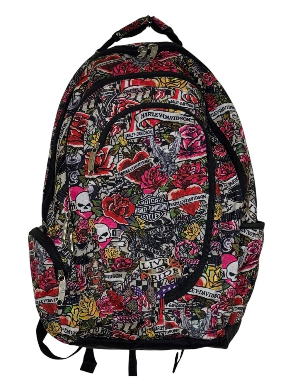 Harley Davidson Tattoo Print Willie G Live to Ride 3 Compartment Backpack